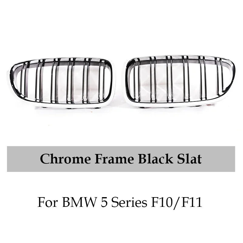 For BMW 5 Series F10 F11 520i 535i 530i 540i 2010 2011 -2017 Silver Chrome Frame Front Racing Grill Double Slat Kindey Grille