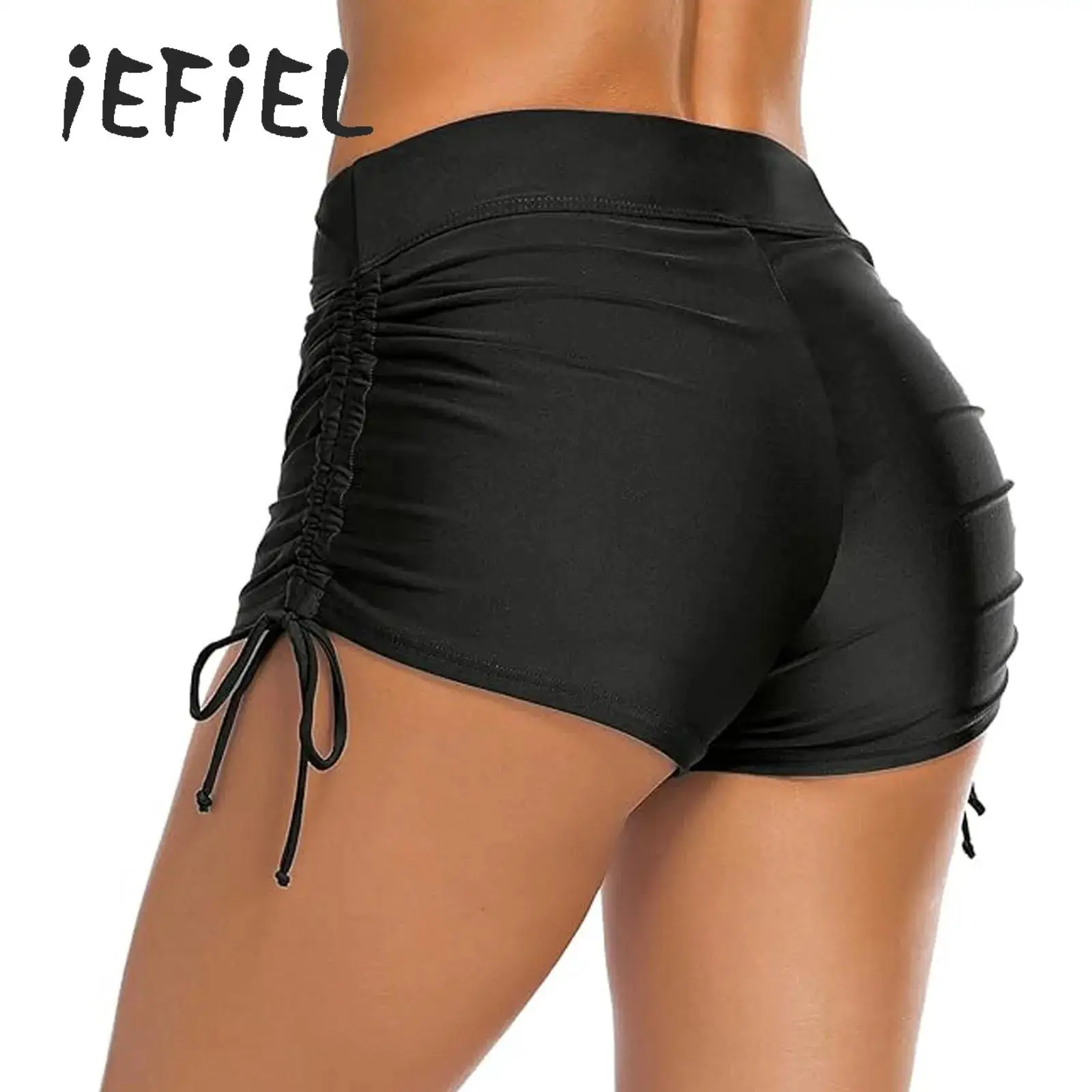 Women's Swim Shorts High Waist Adjustable Side Tie Swimsuit Bottoms Tummy Control Bikini Board Shorts Bathing Suit Boyshorts