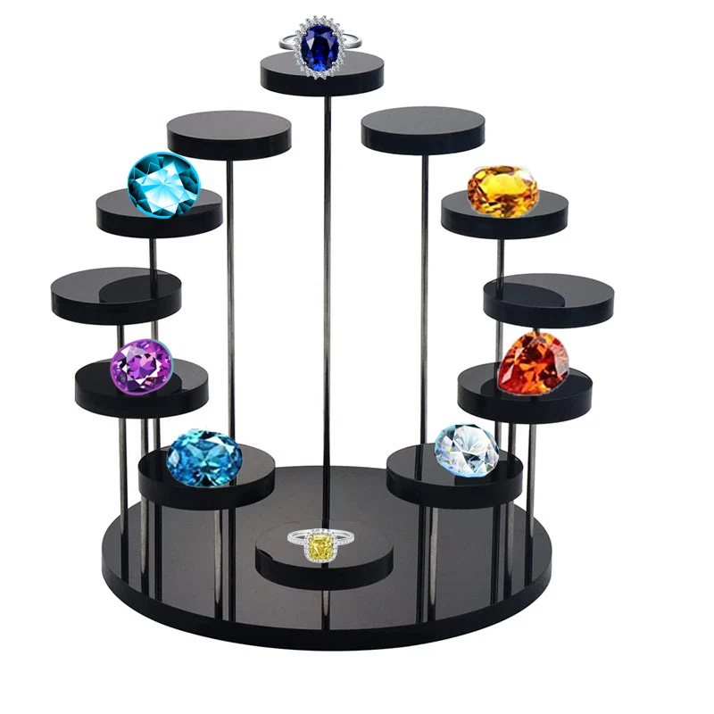 12-Layer Acrylic Jewelry Display Risers Earring Ring Holder Gemstone Doll Model Showcase Rack Clear Round Mini Figurines Stand