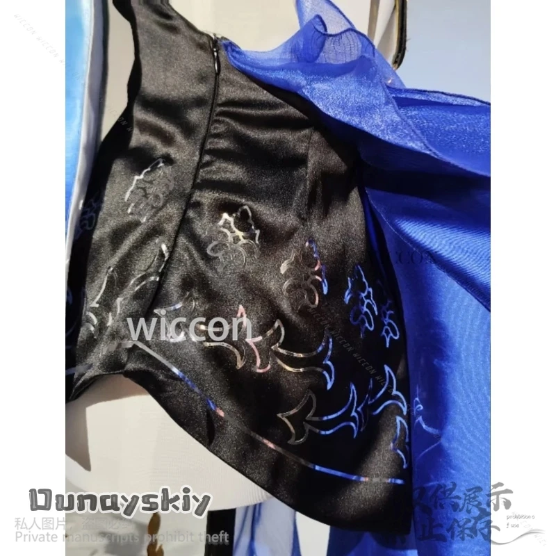 Wuthering Waves juego Cosplay Fleurdelys Big Cartethyia alta calidad seda azul elegante cola vestido largo pelucas Anime personalizado