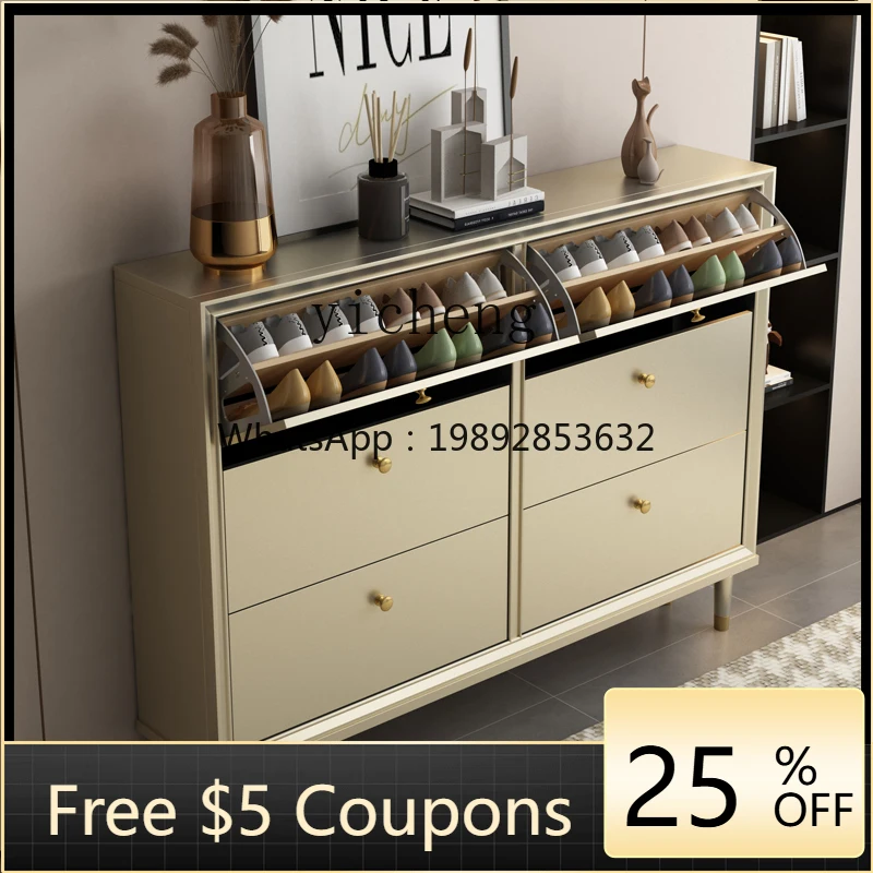 

GZ American solid wood ultra-thin tipping bucket shoe cabinet, large-capacity modern shoe rack at the entrance of the household