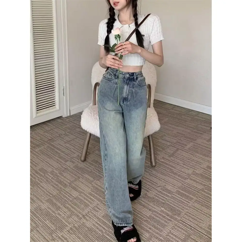 

High Waist Wide Leg Jeans Women's Loose Fit Straight Cut Pants Floor Length Spring Autumn plus Size Slimming Denim Trousers