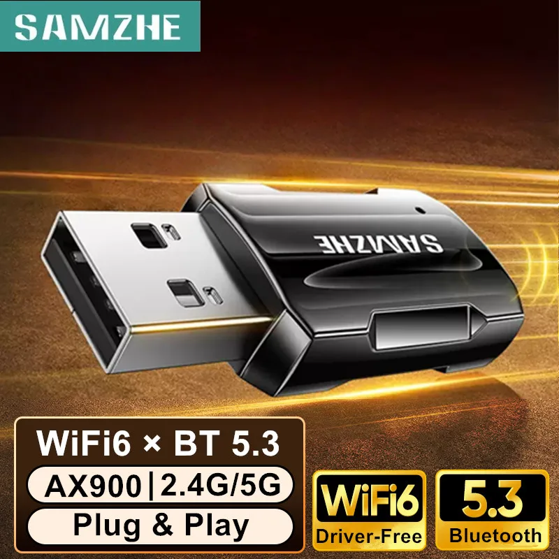 

Беспроводной Wi-Fi-адаптер SAMZHE AX900 Wi-Fi 6, Bluetooth 5,3, USB, двухдиапазонная беспроводная сетевая карта, Wi-Fi-приемник для настольного ПК, ноутбука