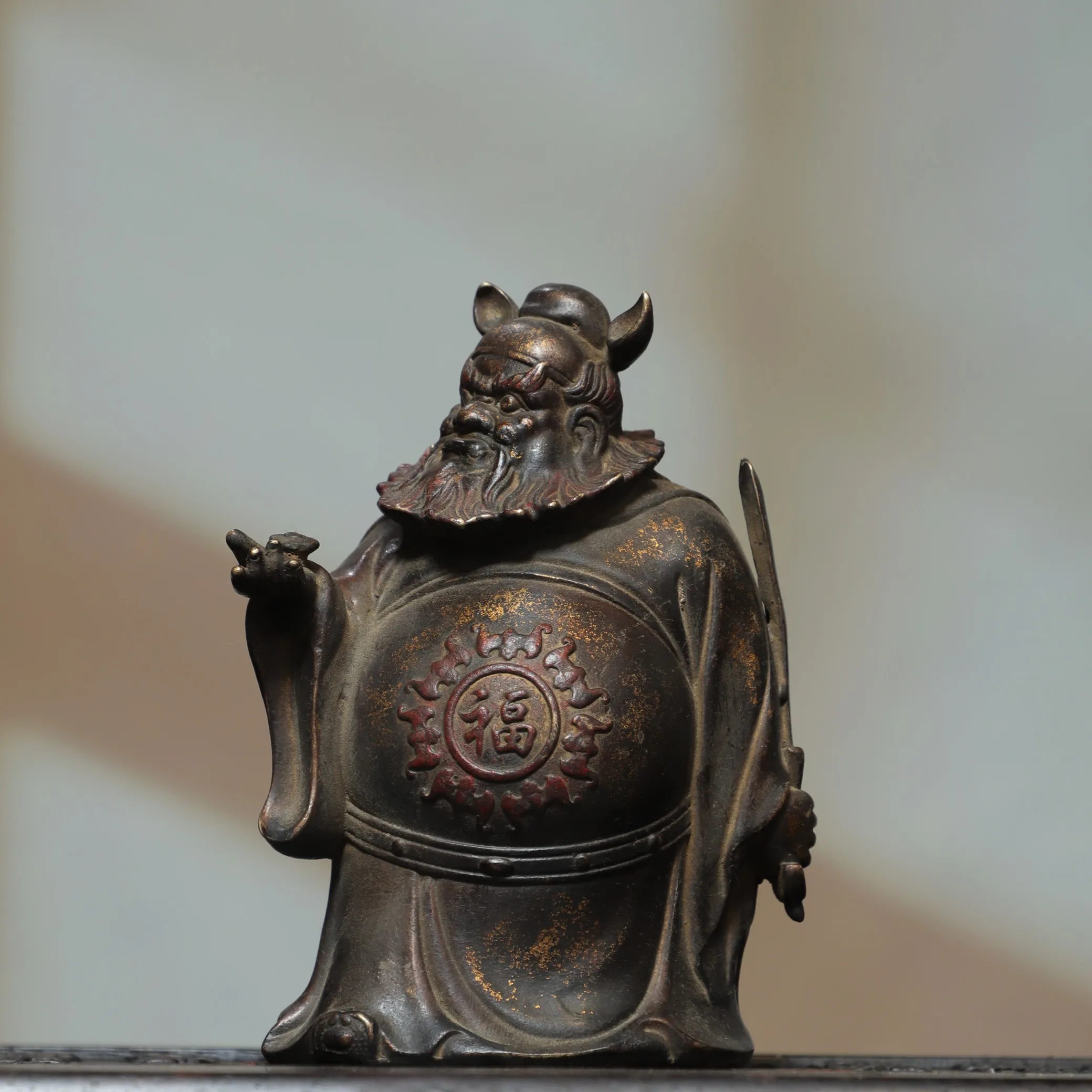 Old Bronze Gilded Cinnabar Zhong Kui Exorcist Celestial Master Zhong Kui, the immortal Standing Buddha Worship Hall Town house