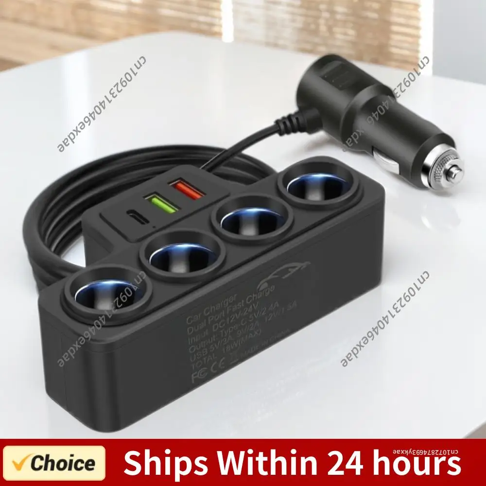 Car Cigarette Lighter Adapter QC3.0+PD 3.1A 3 USB Ports Car USB Charger 4-Socket 18W Fast Charger Plug USB Phone Charger Adapter