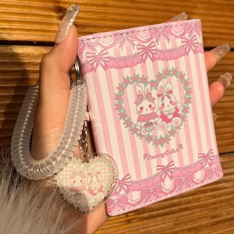 Xiuya-billetera bonita rosa para mujer, billeteras plegables de conejito bonito a la moda con dibujos animados, tarjetas pequeñas, bolso estético