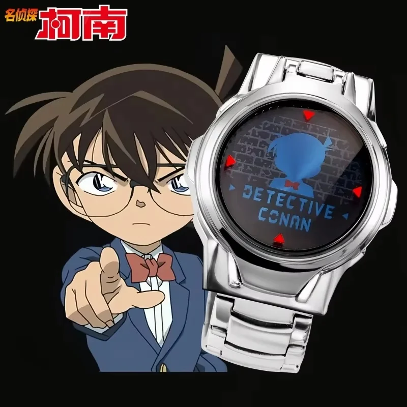 Original Detective Conan Anime Laser Clamshell Quartz Watch Waterproof Cosplay Character Shinichi For Boy Children Gifts