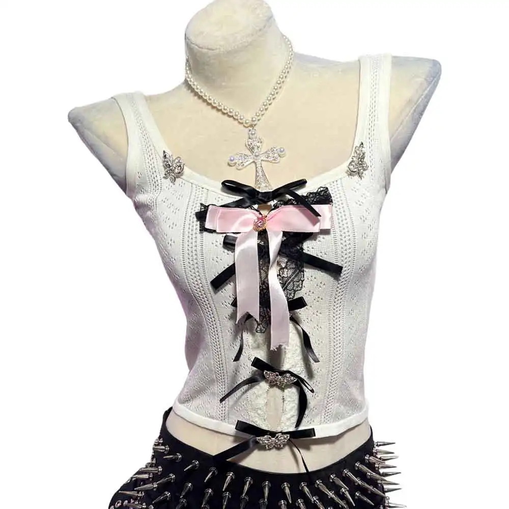 ملابس النادي Y2K بلايز الجرونج هاراجوكو إيمو القوطي خمر الجنية القوس لتقوم بها بنفسك ايكو 90s الشرير الصخرة في سن المراهقة سايبر يدوية القوطية E-الفتيات Kawaii