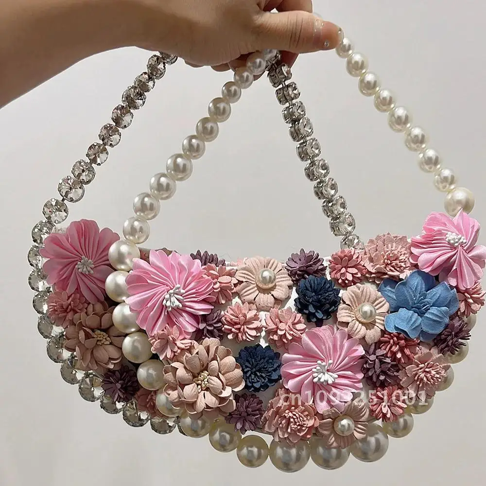 Party Appliques Handbag Evening Bag Half Moon Pearls Bags Luxury for Diamonds Wedding Fashion New Ladies Clutch Women