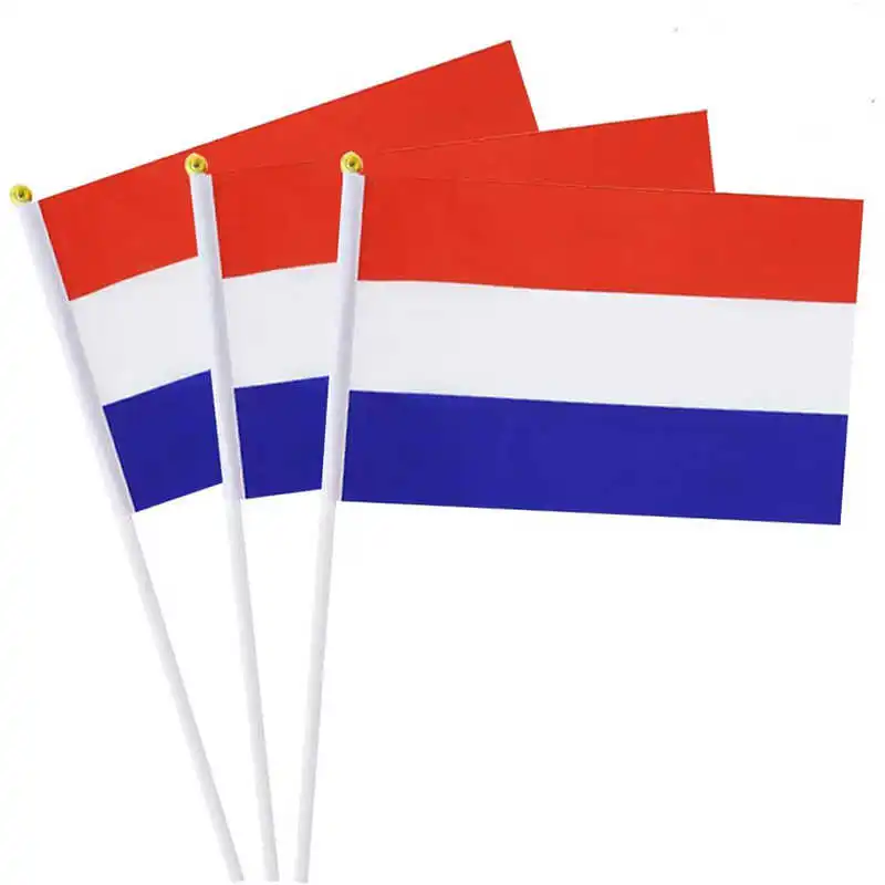 

10PCS Netherlands Flag Holland Banner 14x21cm With Mini Stick Flagpoles Hand Held For Decoration Celebration Parades Sports