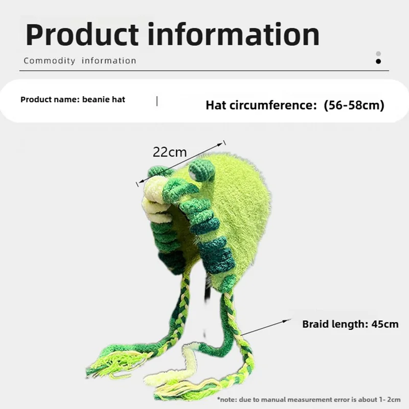 หมวกไหมพรมปี 2025 ลายสัตว์ตลกขนปุยสำหรับผู้หญิง ฤดูใบไม้ร่วง ฤดูหนาว หมวกบีนนี่ถักพร้อมสายถัก ป้องกันหู อุ่น ถักมือ