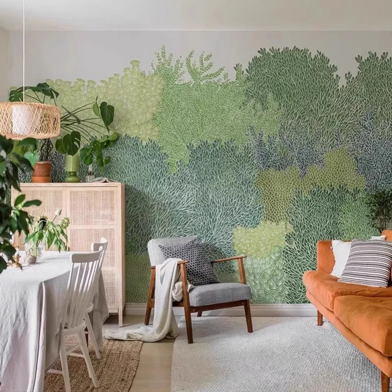 Green plant wall covering guest dining room sofa film and television wallpaper bedroom background wall seamless painting mural