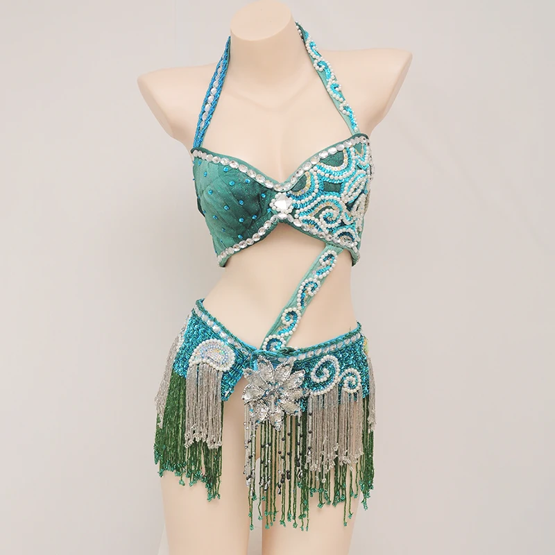 Rhinestone belly dancing bra belt sequined belly dance bra and belt sexy belly dancer costume women sparkling bellydance outfit