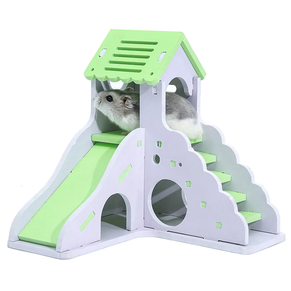 Light Green Wooden Hamster Cottage for Small Pets Safe Natural Chewing Material Cozy Nest Hideout Play Space Secure