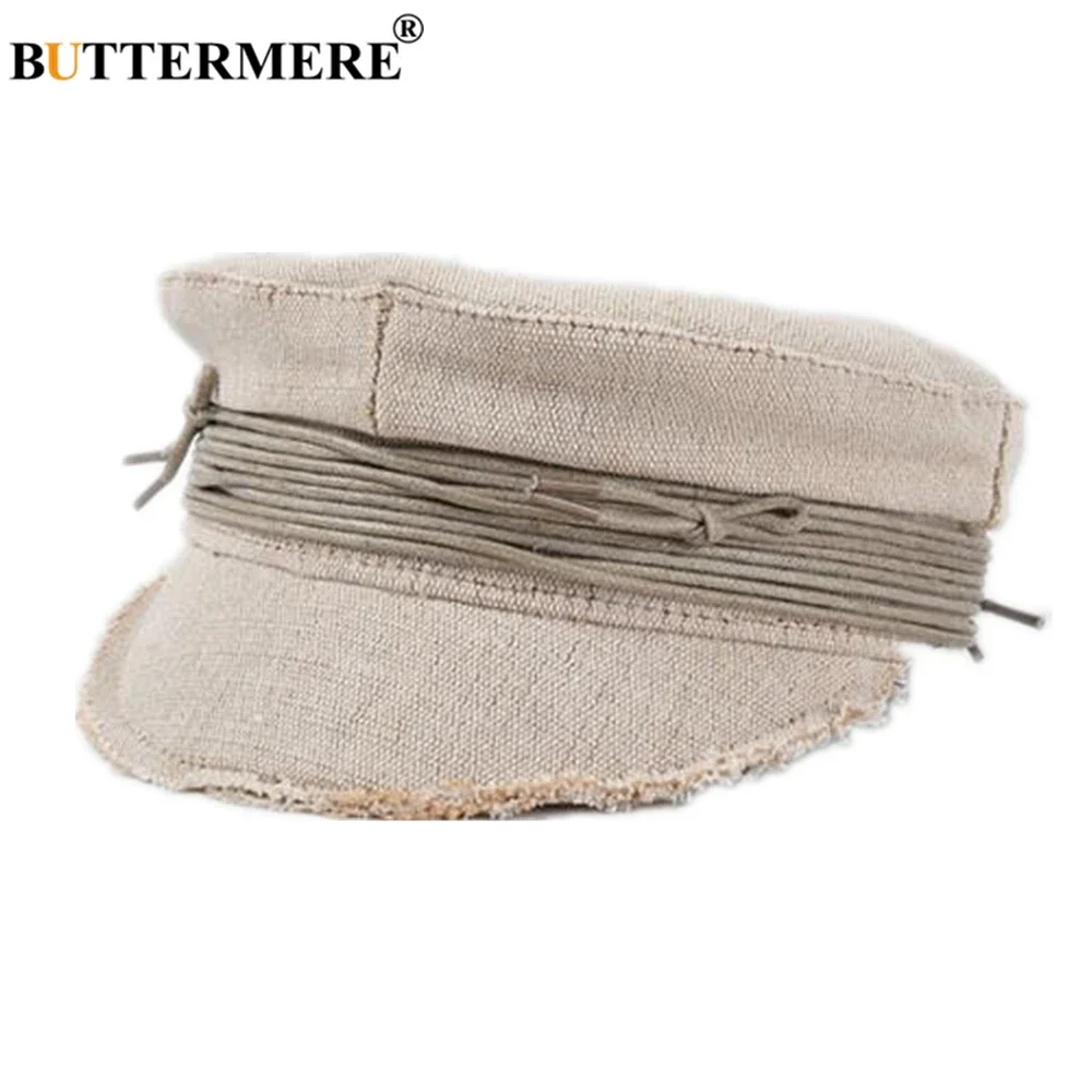 

BUTTERMER Brand New Cotton Linen Beige Newsboy Cap Fashion Design Vintage Flat Caps Ladies Baker Boy Hat Women Rope Decoration