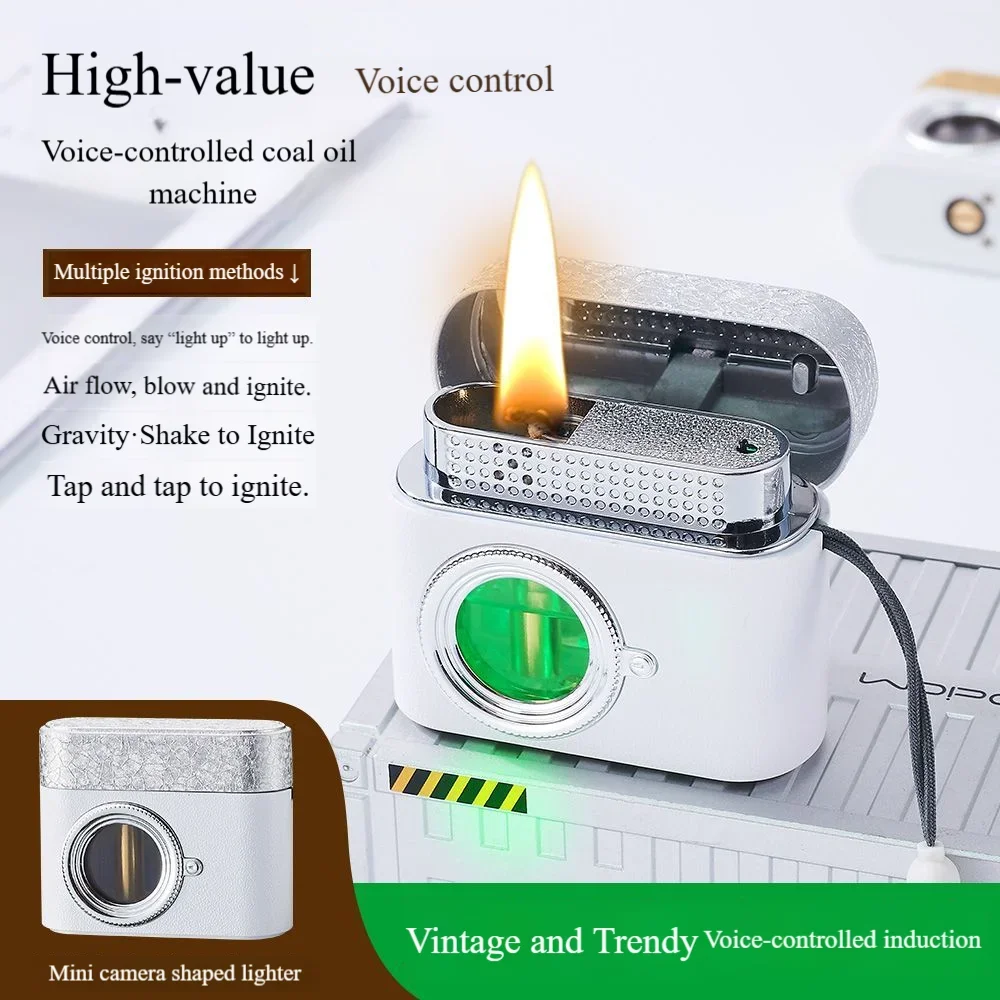 ولاعة جيب زيتية بتصميم كاميرا مبتكرة مع ولاعة إشعال متعددة قابلة لإعادة الشحن لزيت الوقود