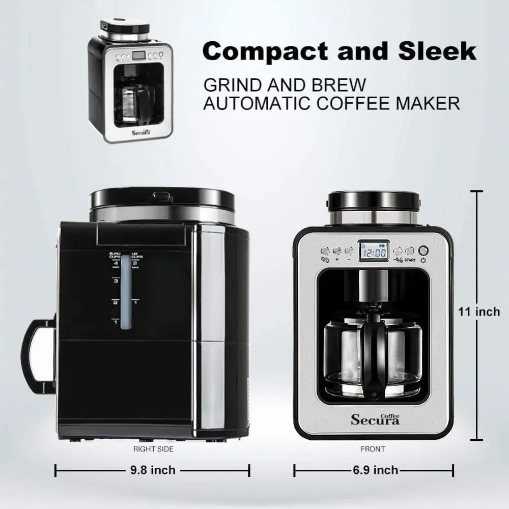 Programmable Grind and Brew Coffee Machine for use with Ground or Whole Beans, 17 oz Glass Carafe, Black (CM6686AT)