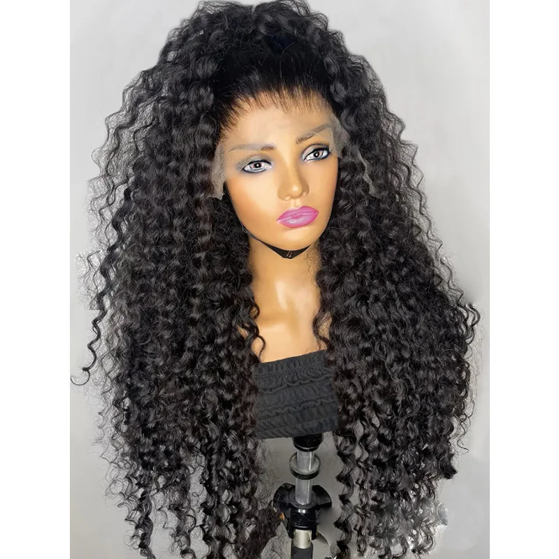 

Black Long 180 Density Soft 26 inch PrePlucked Deep Part Glueless Kinky Curly Lace Front Wigs For African Women Babyhair Daily