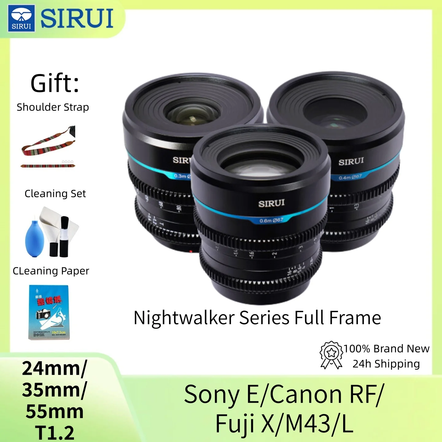 SIRUI NightWalker 24mm 35mm 55mm T1.2 S35 Night Walker 16mm 75mm S35 lente rápida T1.2 Cine para Sony E Fuji X Canon RF M4/3 montaje