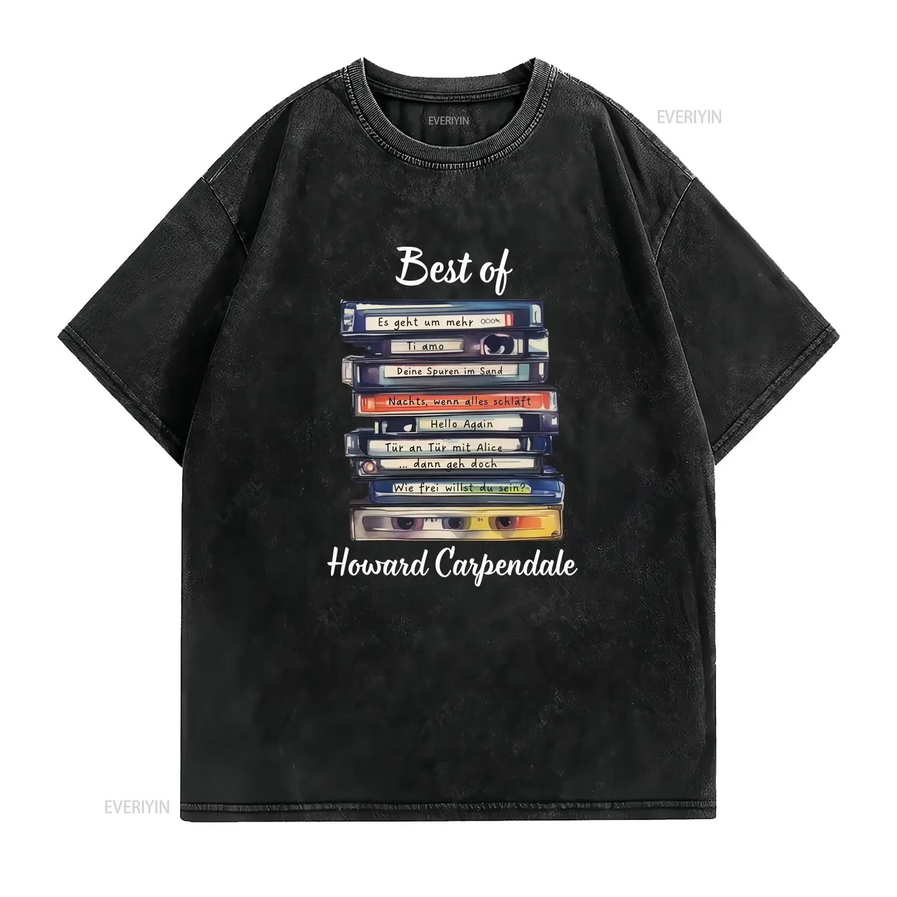 Howard Carpendale greatest hits playlist T shirt stack of cassettes 80s 70s gift for fans long or short sleeves vintage Washed