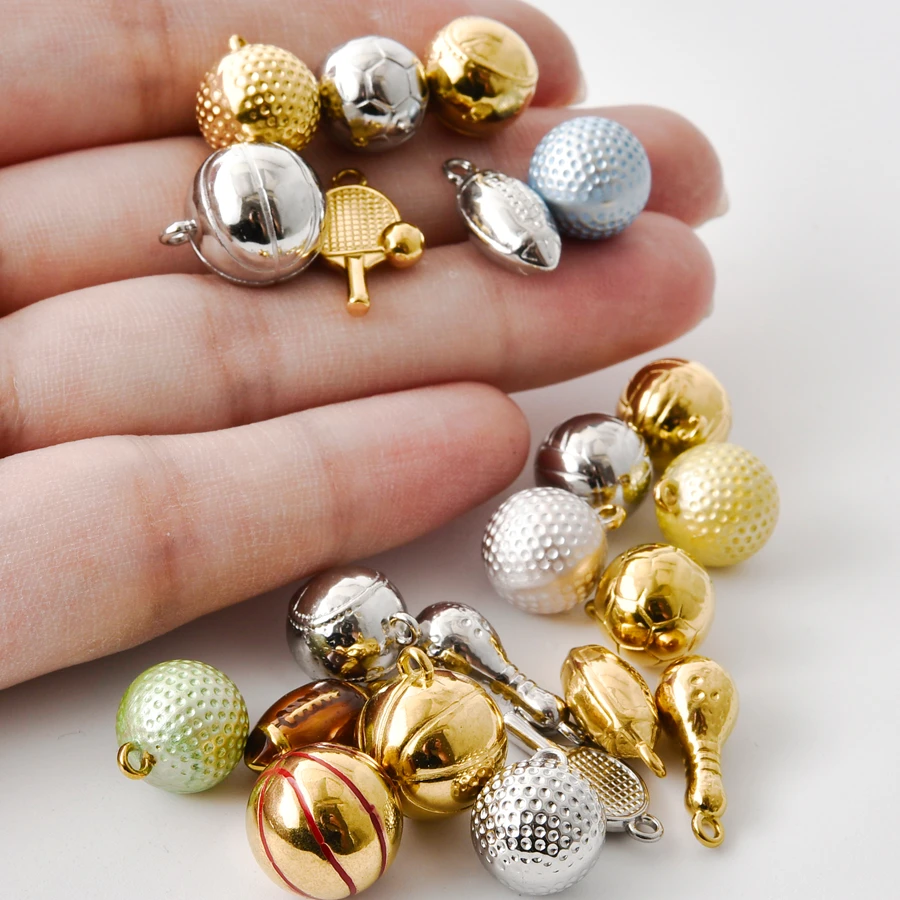 3/5pcs Sports Charm Oil Dripping Tennis Rugby Basketball 316 Stainless Steel Ball Pendants For Jewelry Making Keychains Supplies