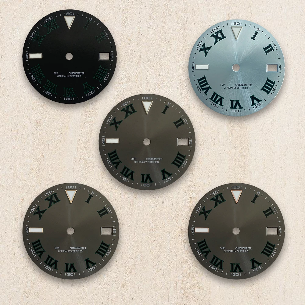 28.5mm S Logo Dial Roman numerals For NH35/NH36/4R/7S Japanese Automatic Movement Blue Luminous Watch Modification Accessories