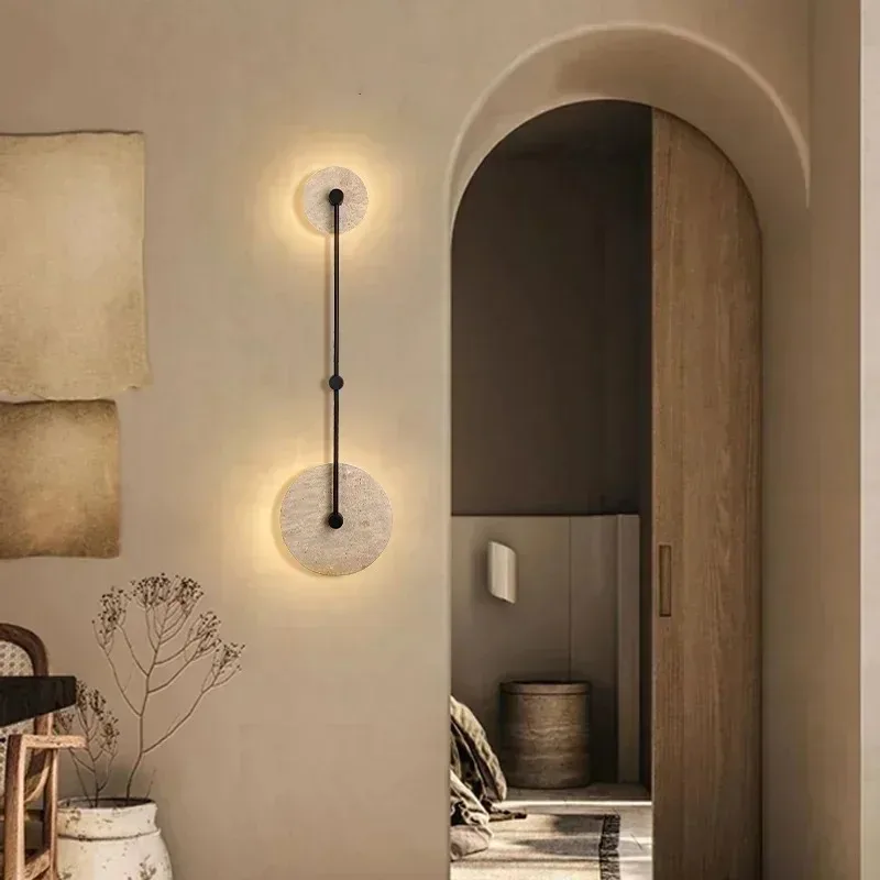 New Vintage Round Shape Natural Stone Art Decoration Led  Wall Lamp Interior Wall Lights Bedroom Decor Bedside Indoor Lighting