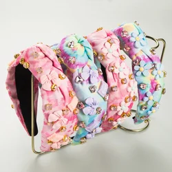 European and American Valentine's Day Tie-Dyed Fabric Diamond Headband Flower Bow Tie Decorative Hair Bands