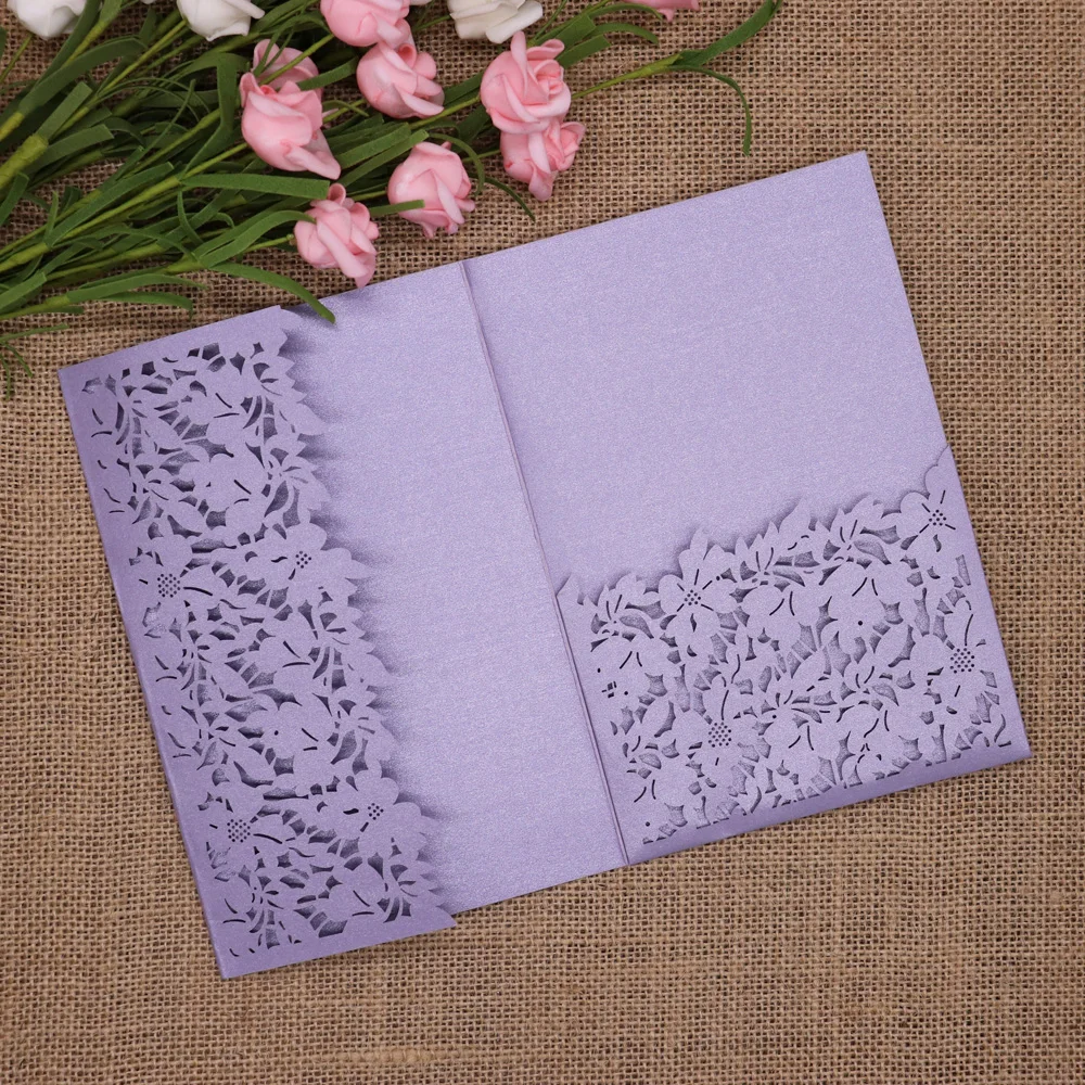 50pcs/pack Glitter Wedding Invitation Card Cover Leaves Shinny Paper Carved Invitations Birthday Baptism Cards Festival Party