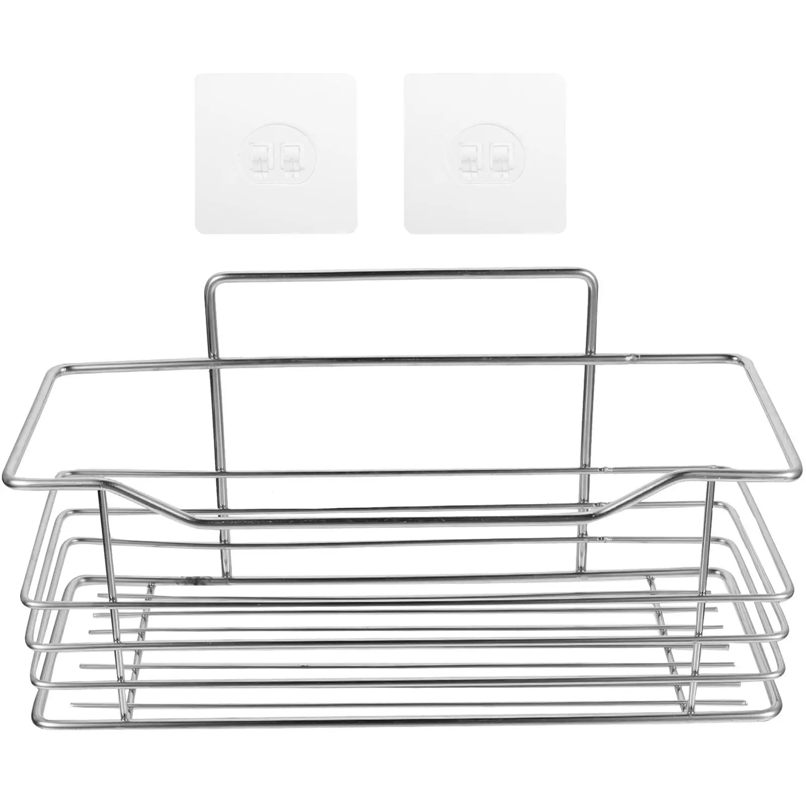 

Wall Mount Storage Shelf Silver No Drilling Bathroom Shower Rack Kitchen Spice Holder Multifunctional Organizer Smooth Edges