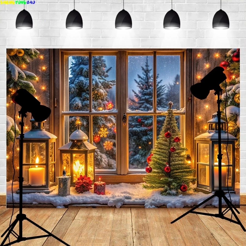 Christmas Tree With Wooden Floor Photography Backdrops Pinecones Snow Fireplace New Year Winter Holiday Party Background DT-30