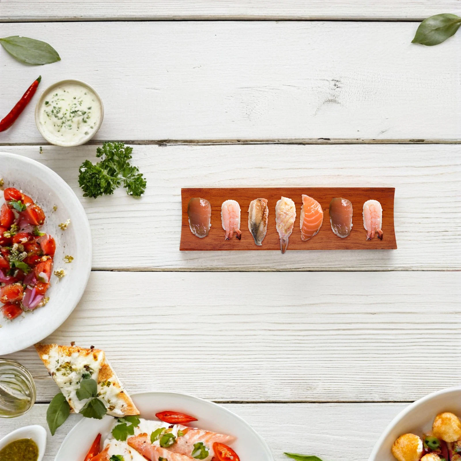 

2pcs Wooden Serving Tray Sushi Platter Japanese Style Lightweight Portable Fruit Snack Display Light Brown Cheese Board