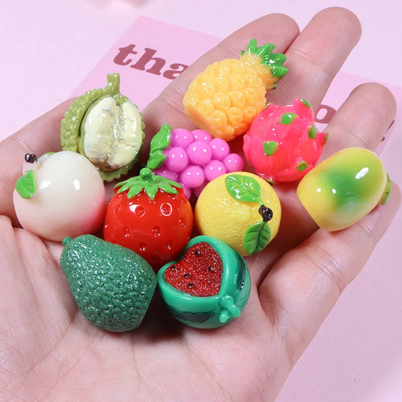 Kawaii Simulation Watermelon Lemon Avocado Strawberry 3D Fruits Resin Cabochon  DIY Jewelry Charms Dollhouse Accessories