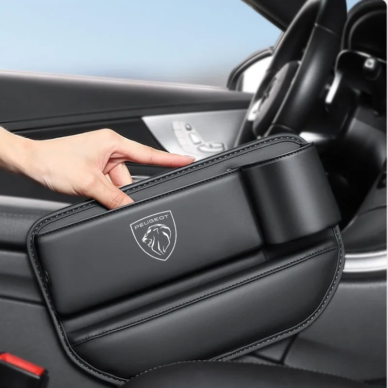 Caja de almacenamiento de cuero para asiento de coche, soporte para teléfono con hendidura para relleno de huecos, para Peugeot 307 308 206 207 208 407 508 5008 106 107 205 4008 301