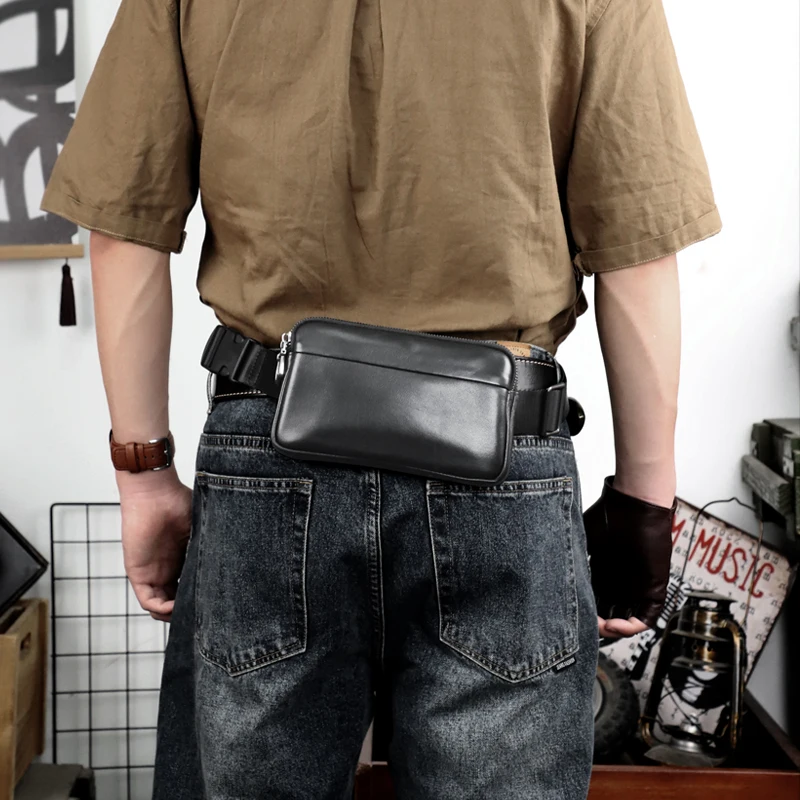 Fanny Men Hip Waist Belt Bag Genuine Leather Chest Bag Small Portable Crossbody Bags For Male Sling Shoulder Pack Bag