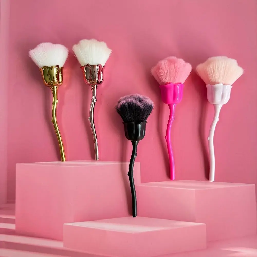 Escova de limpeza de poeira para arte em unhas, flor rosa, lã de nylon, fibra macia, ferramenta cosmética, base criativa, ferramenta de maquiagem