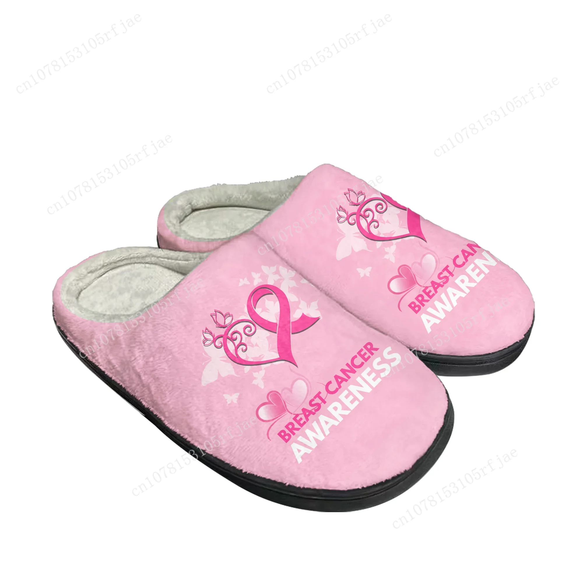 

Breast Cancer Awareness Pink Ribbon Home Cotton Slippers Mens Womens Plush Bedroom Casual Keep Warm Shoes Tailor Made Slipper