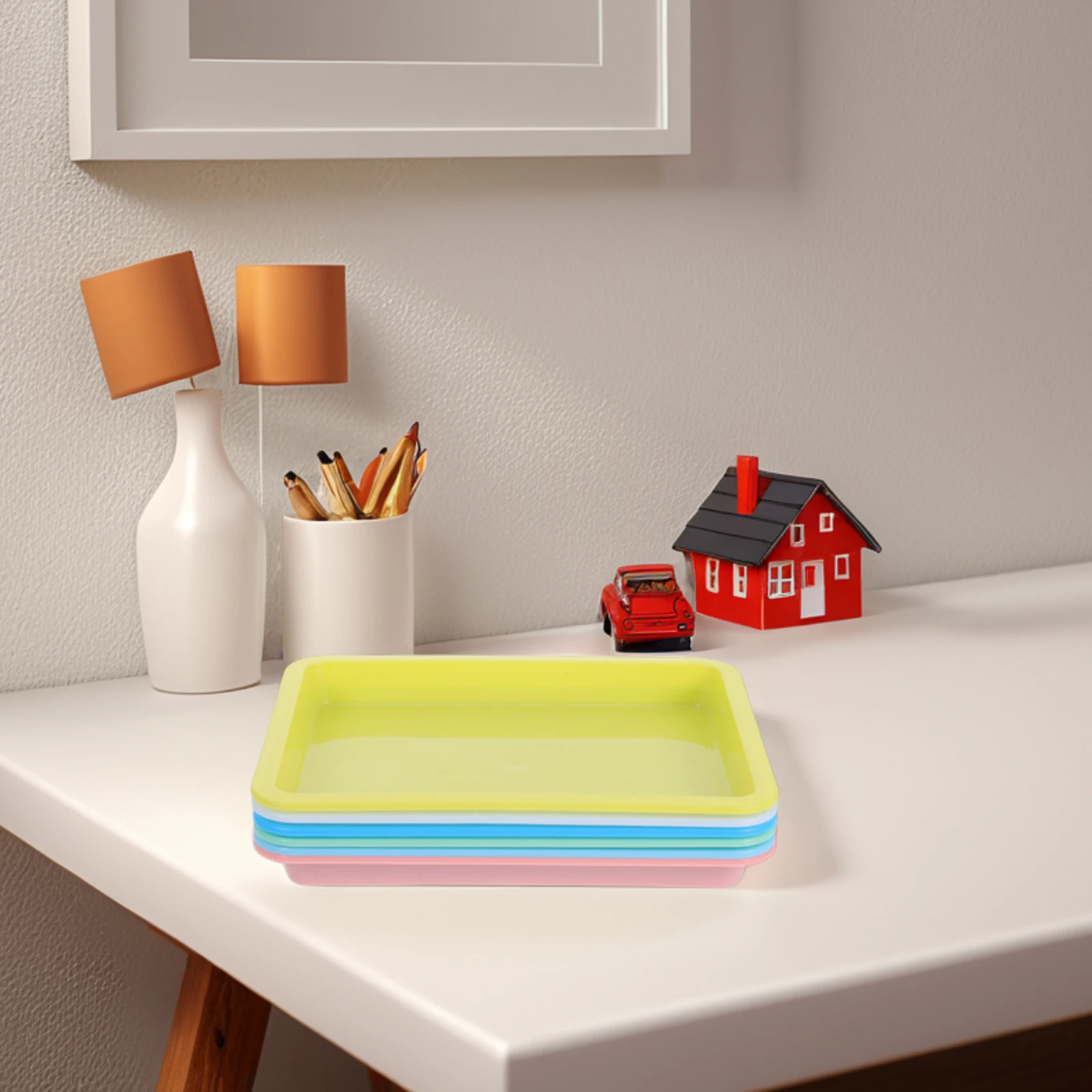 

6pcs Colorful Plastic Art Trays Thickened Non-Slip Base For Painting Crafts Storage Organizer Multicolor Activity Tray For Diy