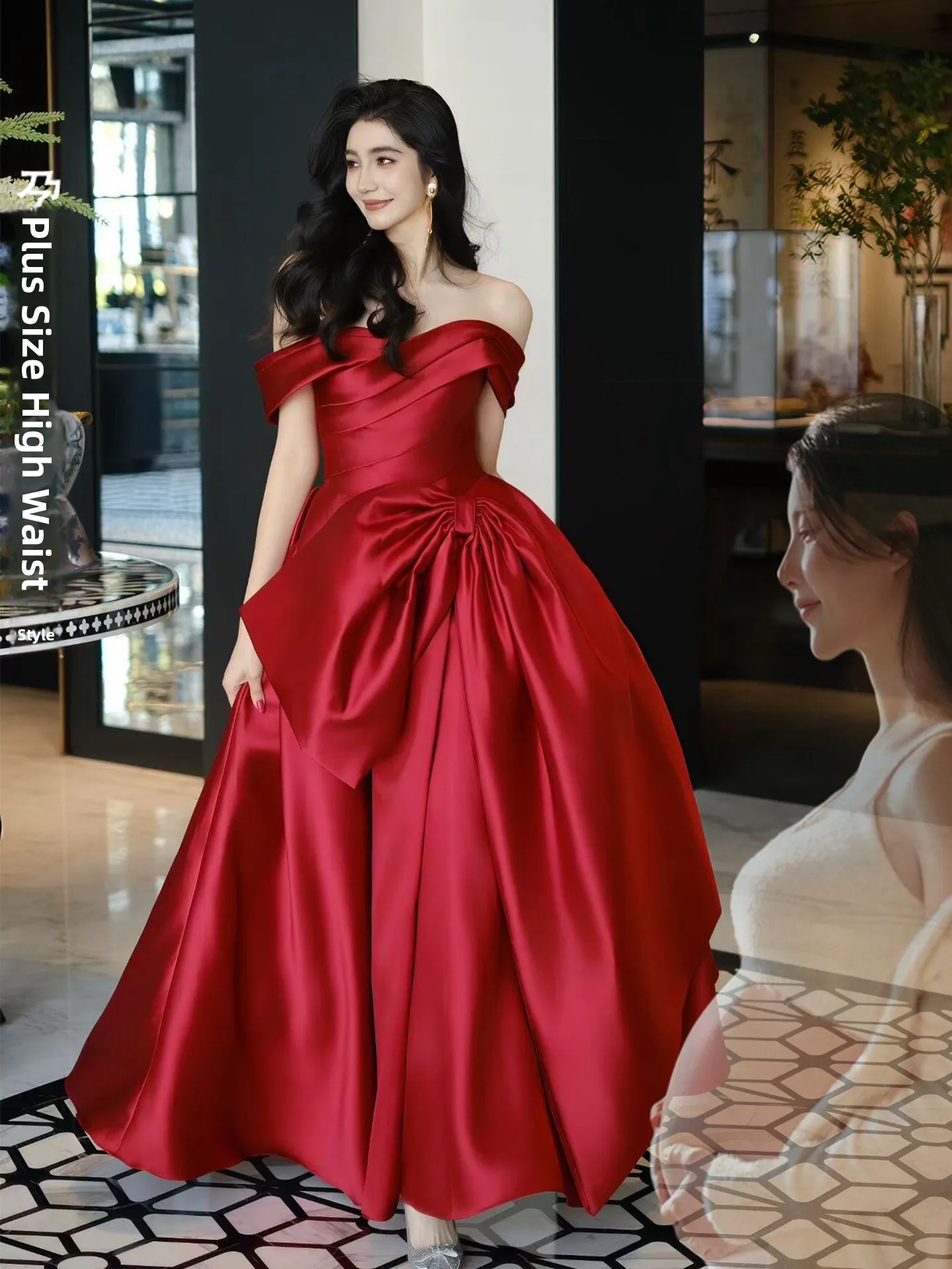 

Wine Red Bridal Gown High Waist One oulder Ele Long Dr for Engagement Wedding Par Adult Ceremony plus Size Women