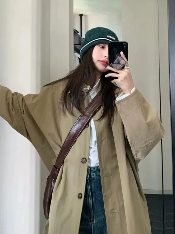 الكورية Sle المرأة معطف طويل ربيع الخريف جديد Sle حجم صغير ular قطع التسمية منتصف طول سترة واقية Jaet