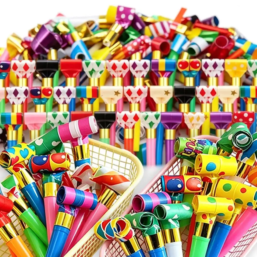80/160pcs Party Blow Horns Noisemaker Blowers, Whistles for Festive Events, Vibrant Party Favor Supplies for Birthday, XJM
