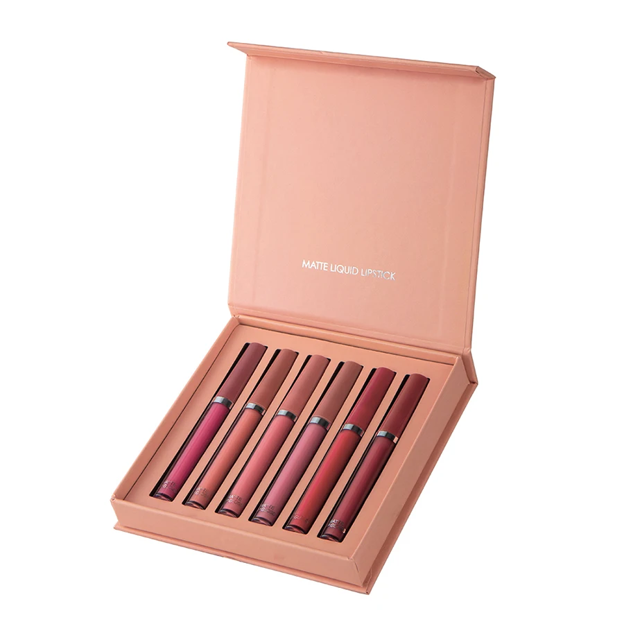 Matte Lip Gloss Set 6 cores batom liso e duradouro Display Lip Gloss impermeável hidratante batom Holiday Gift Box Set