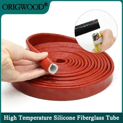 1/2/5m Silicone Fiberglass Tube Coated Glass Fiber Braided Fireproof Sleeve Fire Retardant Case High Temperature Cable Sleeve