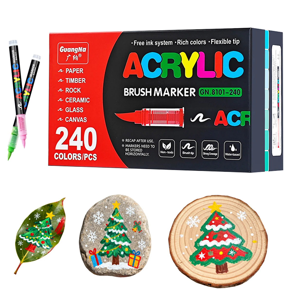 200-288 Colors/Box Christmas-Themed Marker Set - Soft-Tip Straight Liquid Acrylic Markers for DIY Holiday Doodle Art Painting