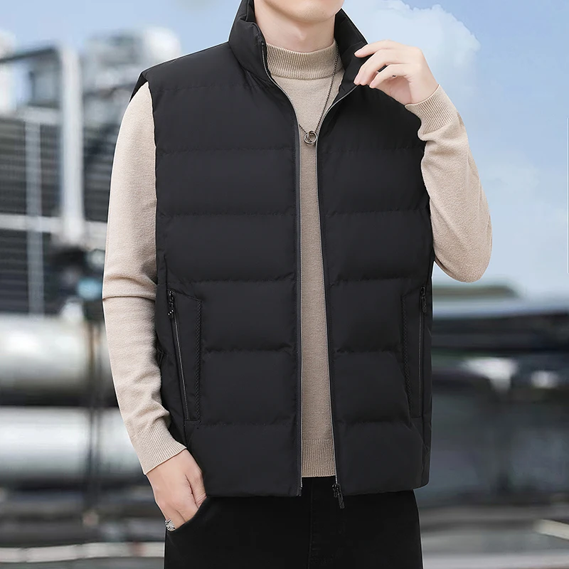 

Casual Warm Men Thicken Waistcoat Solid Color All-match Sleeveless Jacket Fashion Stand Collar Male Vests Jacket Plus Size 8XL