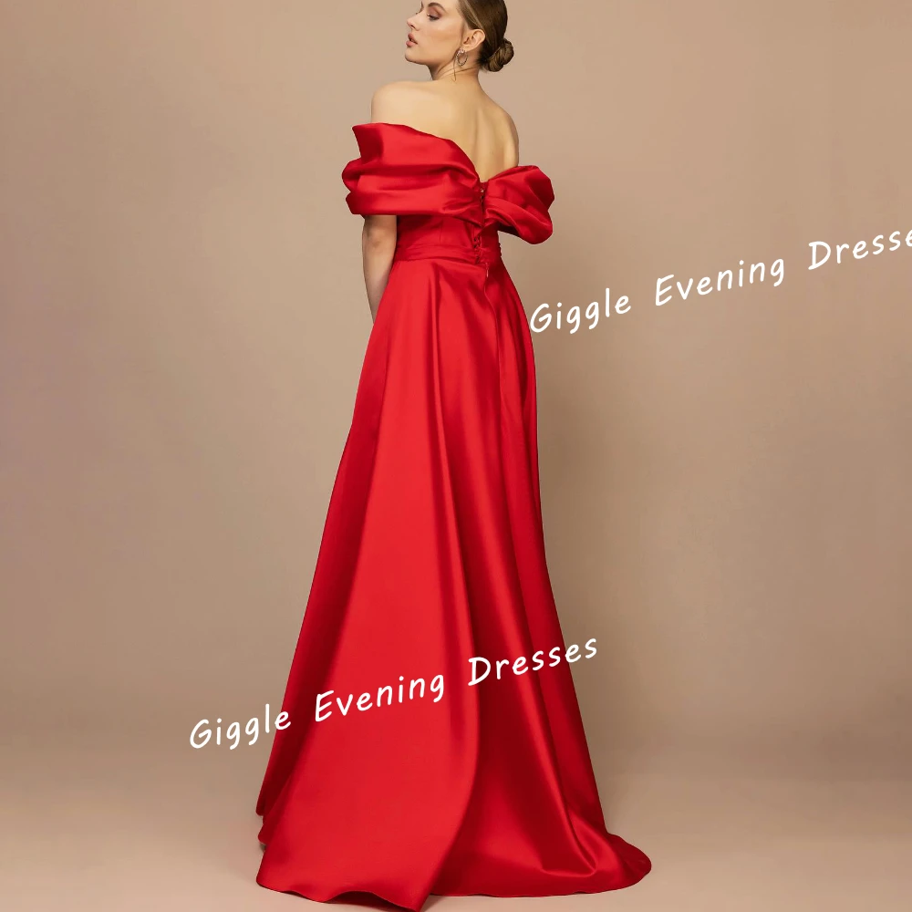 Giggle Satin Off-Shoulder Pleating Slit Elegance Prom Gown Saudi Arab A-Line Floor-Length Evening Party Dresses for Women 2024