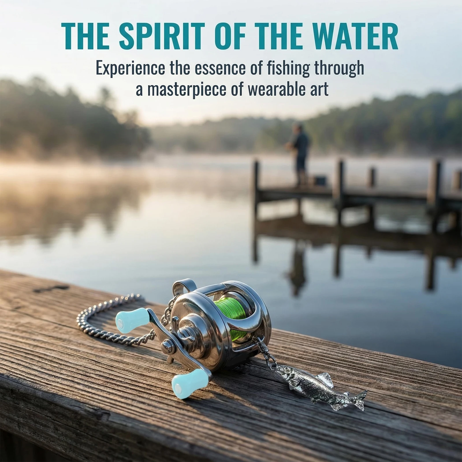 Fish Necklace Rotating Handle & Moving Line Guide Fish Necklace Pendant Interactive Angler Jewelry for Fishing Enthusiasts