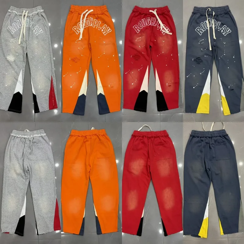 New Autumn Casual Pants High-quality Retro Washed Ink Splashed Perforated Elastic Sanitary Roughplay Pants