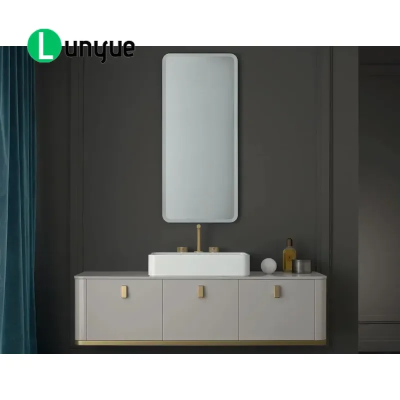 Custom Modern Grey Lacquered Wood Luxury Wall Mounted 59 Inch Bathroom Washstand Cabinet For Contemporary Home Decor High
