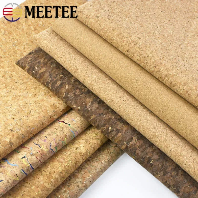 Meetee 90x140cm 0.5mm Pure Natural Cork Leather Fabric Wood Grain Cloth Soft Material for Background Shoes Handbag Decor Crafts